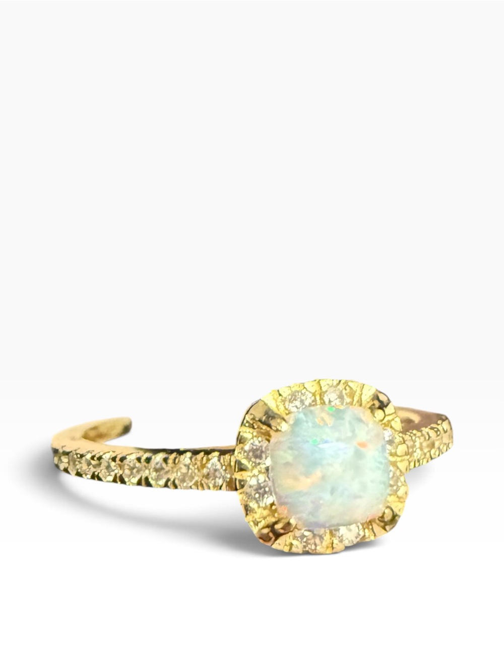 Sterling Silver (925) Gold-Over Lab-Made Opal Halo Ring with CZ Band Size 8 NWOT